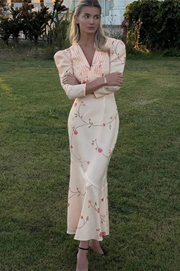 Cottagecore V-Neck Midi Dress