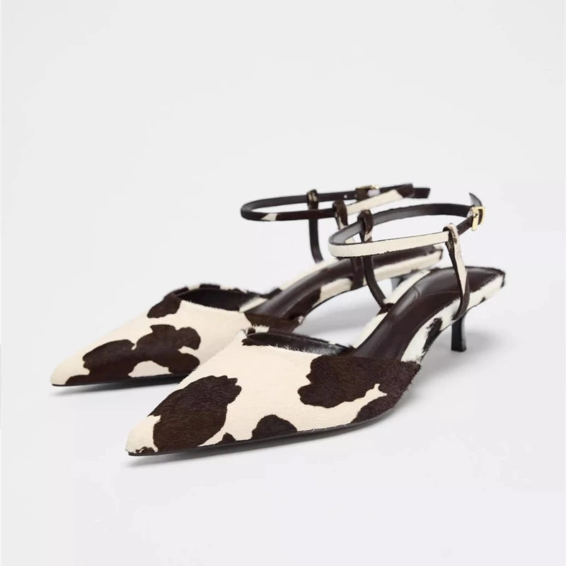 Cow Print Pointed-Toe Kitten Heel Cow Print Pointed-Toe Kitten Heel