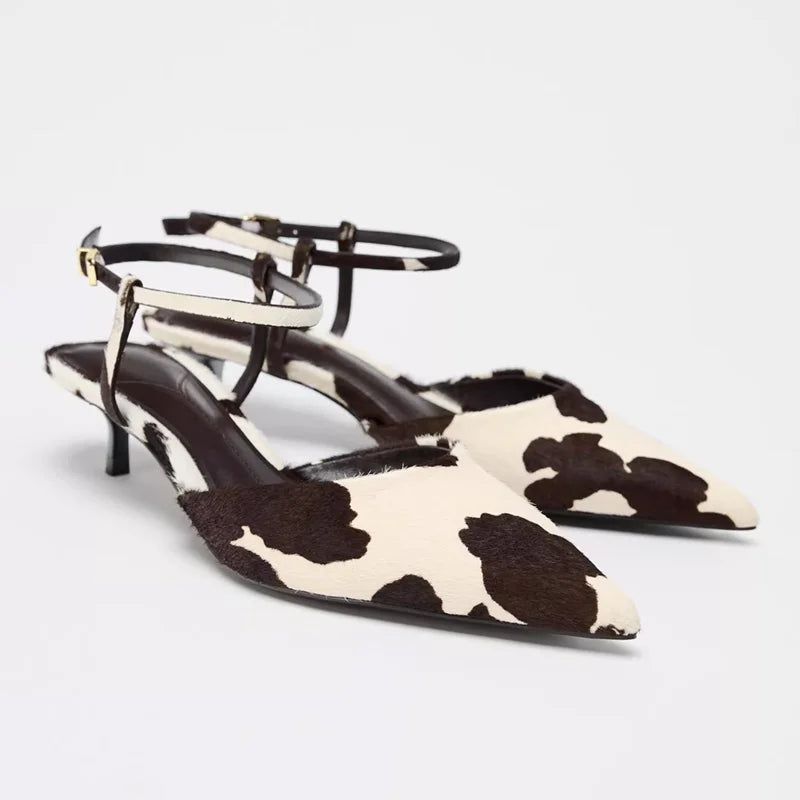 Cow Print Pointed-Toe Kitten Heel Cow Print Pointed-Toe Kitten Heel