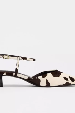 Cow Print Pointed-Toe Kitten Heel