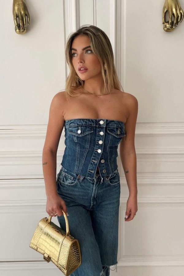 Cowgirl Button Up Denim Tube Top