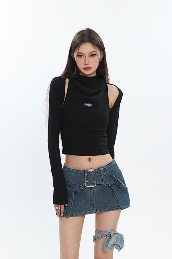 Cowl Collar Cut-Out Crop Top