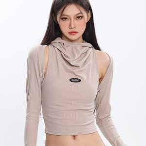 Cowl Collar Cut-Out Crop Top