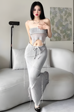 Crochet Backless Top & Maxi Skirt Two Piece Set