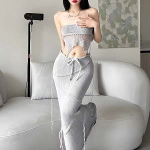 Crochet Backless Top & Maxi Skirt Two Piece Set