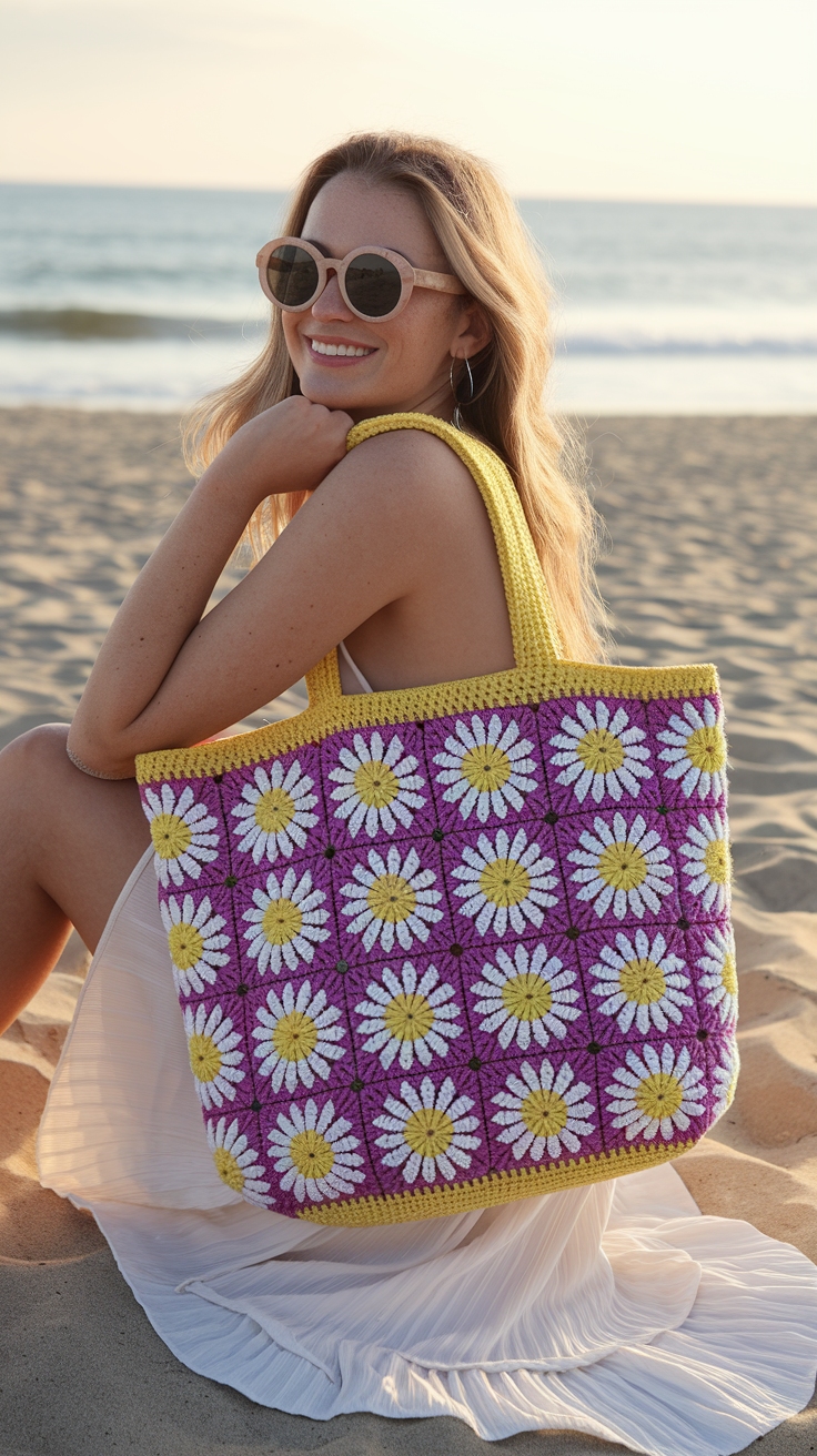 Crochet Daisy Tote Bag: Blooming Beauty in Crochet outfit idea