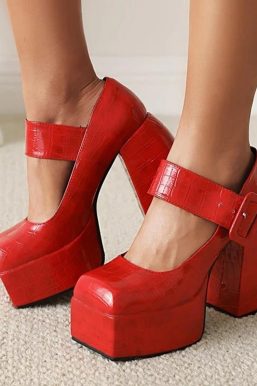 Crocodile Square Toe Platform High Heels
