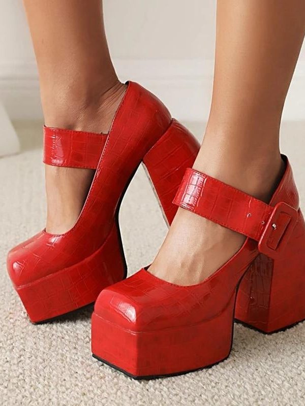 Crocodile Square Toe Platform High Heels