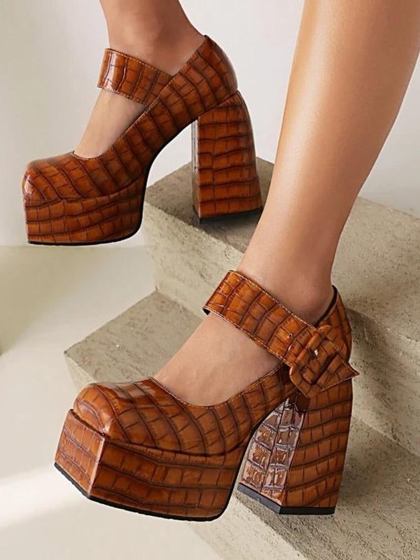 Crocodile Square Toe Platform High Heels