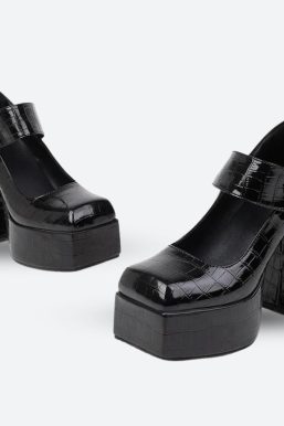 Crocodile Square Toe Platform High Heels