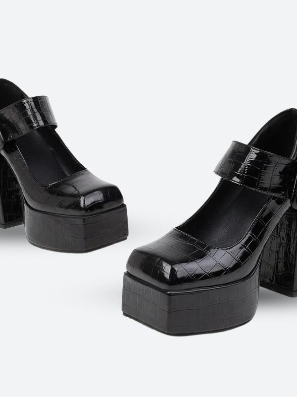 Crocodile Square Toe Platform High Heels