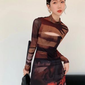 Crop Top & Mesh Midi Dress Two Piece Set