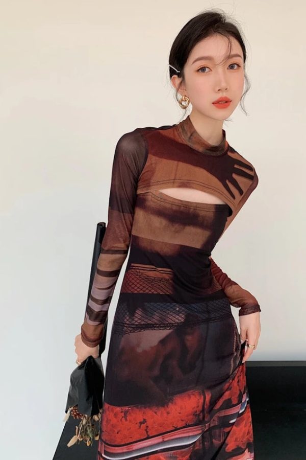 Crop Top & Mesh Midi Dress Two Piece Set