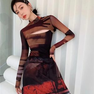 Crop Top & Mesh Midi Dress Two Piece Set