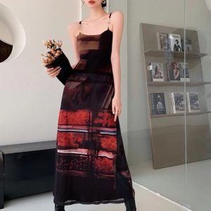 Crop Top & Mesh Midi Dress Two Piece Set