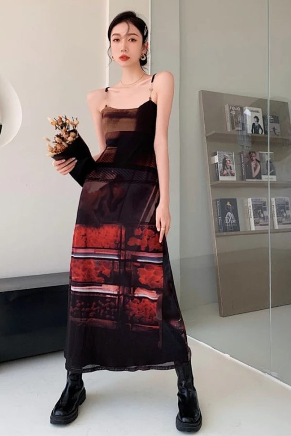 Crop Top & Mesh Midi Dress Two Piece Set