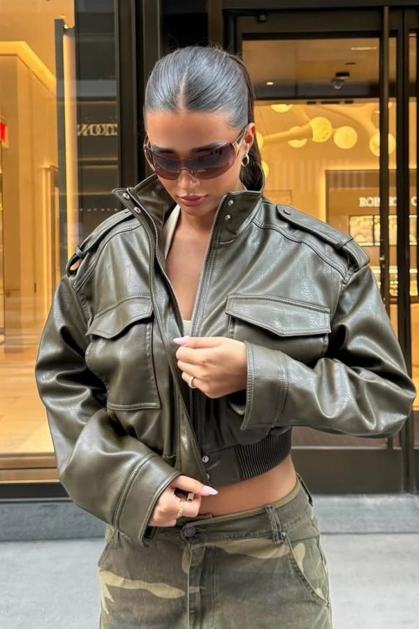 Cropped Faux Leather Jacket