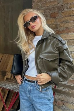 Cropped Faux Leather Jacket