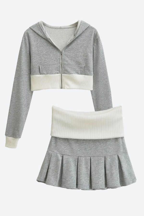 Cropped Hoodie & Mini Skirt Two Piece Set