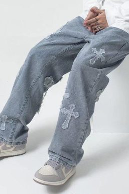 Cross Patchwork Baggy Jeans