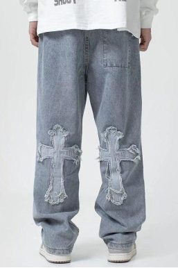 Cross Patchwork Baggy Jeans