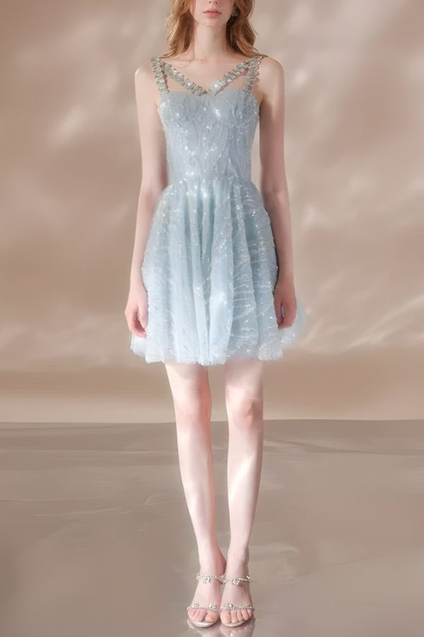 Crystal Strap Sequin Mini Dress