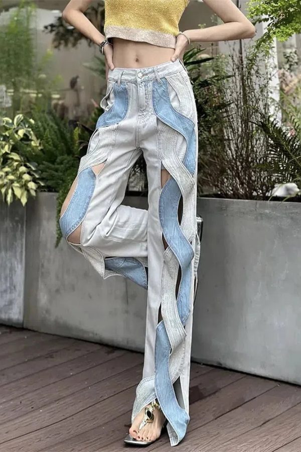 Cut Out Patch Denim Jeans