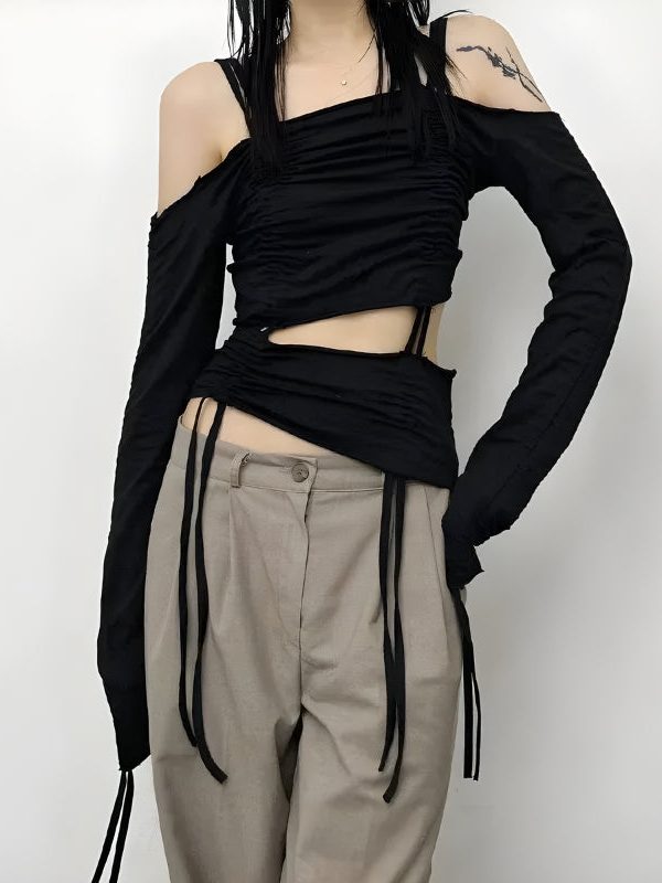 Cut-Out Ruched Long Sleeve Top