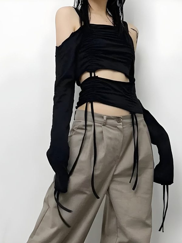 Cut-Out Ruched Long Sleeve Top