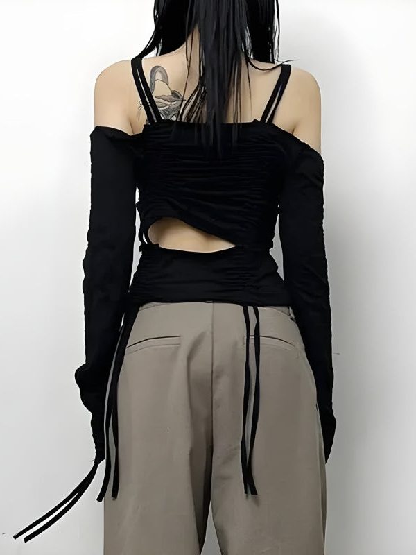 Cut-Out Ruched Long Sleeve Top