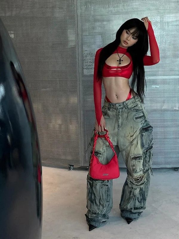 Cut-Out Sheer Mesh Crop Top