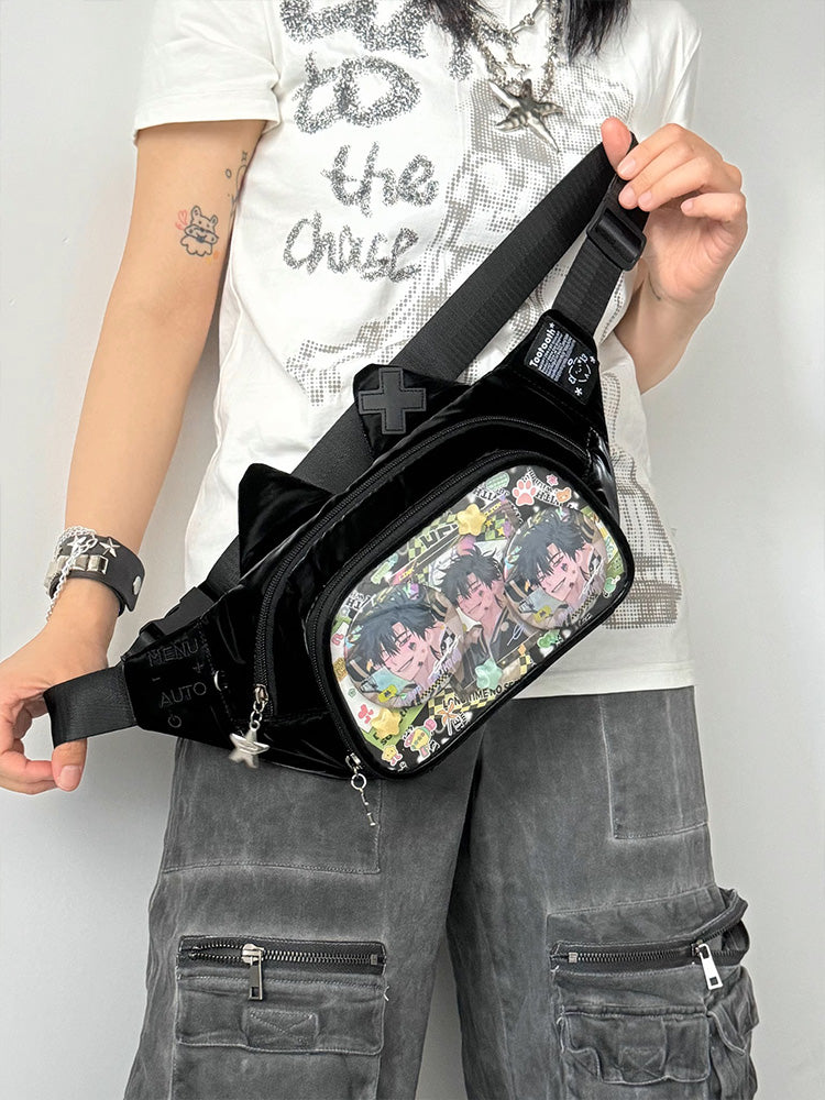 Cute Cat Ita Bag Y2K Style Student Chest Bag