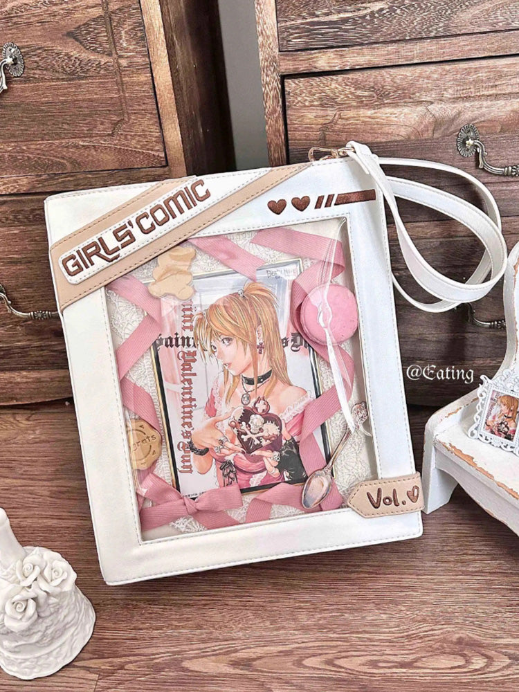 Cute Comic-Style Book Ita Bag with Crossbody and Backpack Design