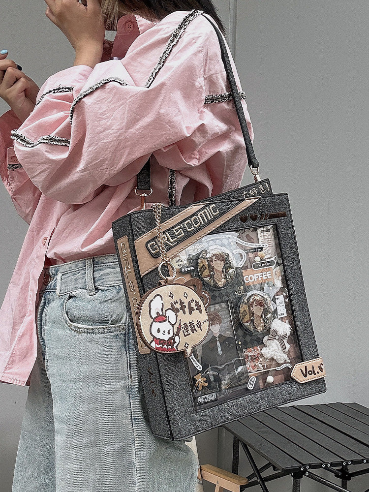 Cute Comic-Style Book Ita Bag with Crossbody and Backpack Design