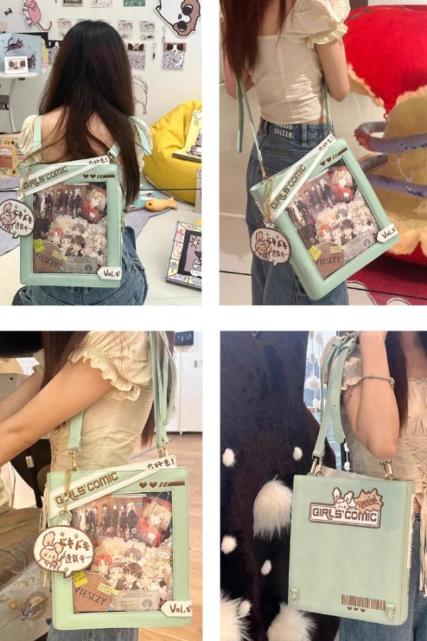 Cute Comic-Style Book Ita Bag with Crossbody and Backpack Design