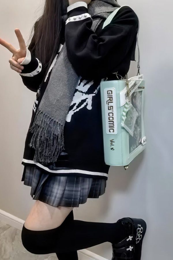 Cute Comic-Style Book Ita Bag with Crossbody and Backpack Design