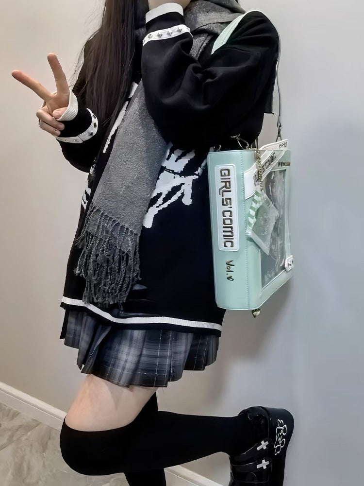 Cute Comic-Style Book Ita Bag with Crossbody and Backpack Design