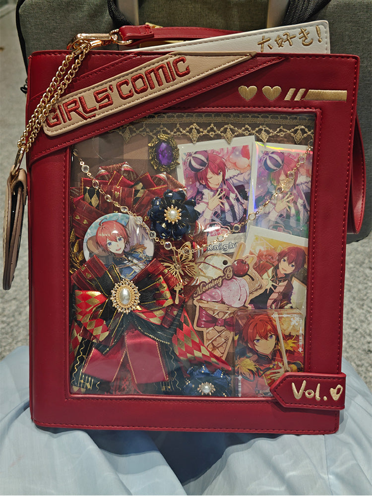 Cute Comic-Style Book Ita Bag with Crossbody and Backpack Design