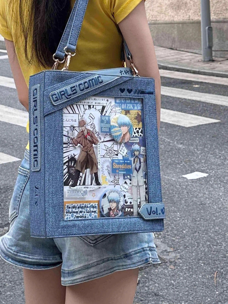 Cute Comic-Style Book Ita Bag with Crossbody and Backpack Design