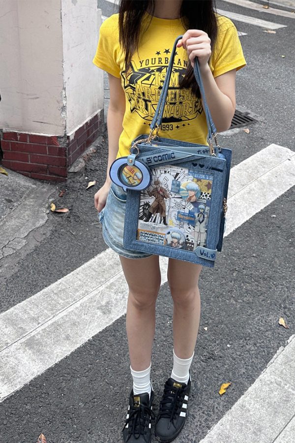 Cute Comic-Style Book Ita Bag with Crossbody and Backpack Design