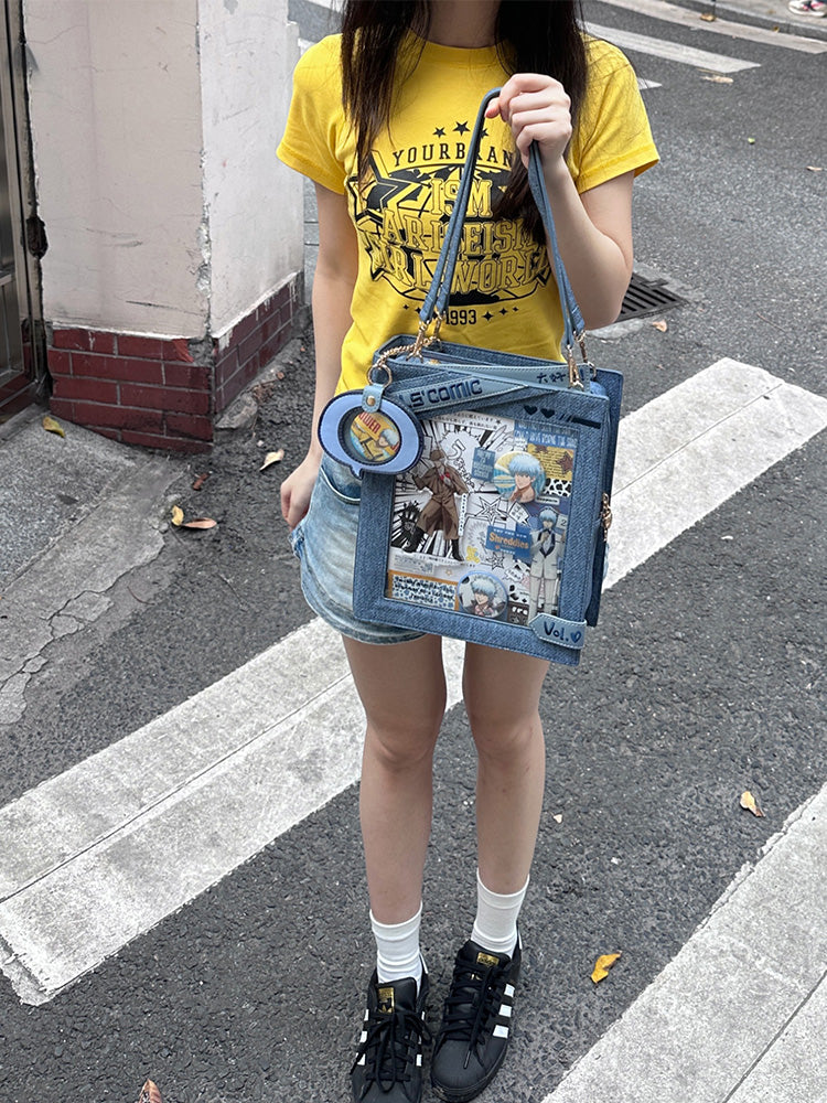 Cute Comic-Style Book Ita Bag with Crossbody and Backpack Design