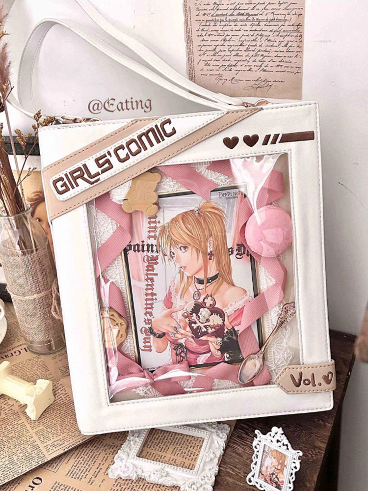 Cute Comic-Style Book Ita Bag with Crossbody and Backpack Design