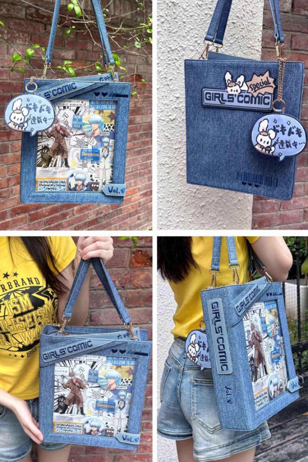 Cute Comic-Style Book Ita Bag with Crossbody and Backpack Design