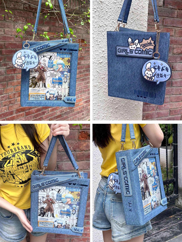 Cute Comic-Style Book Ita Bag with Crossbody and Backpack Design