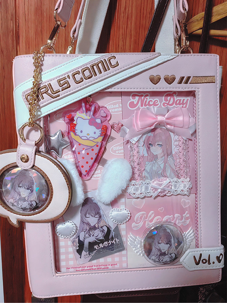 Cute Comic-Style Book Ita Bag with Crossbody and Backpack Design