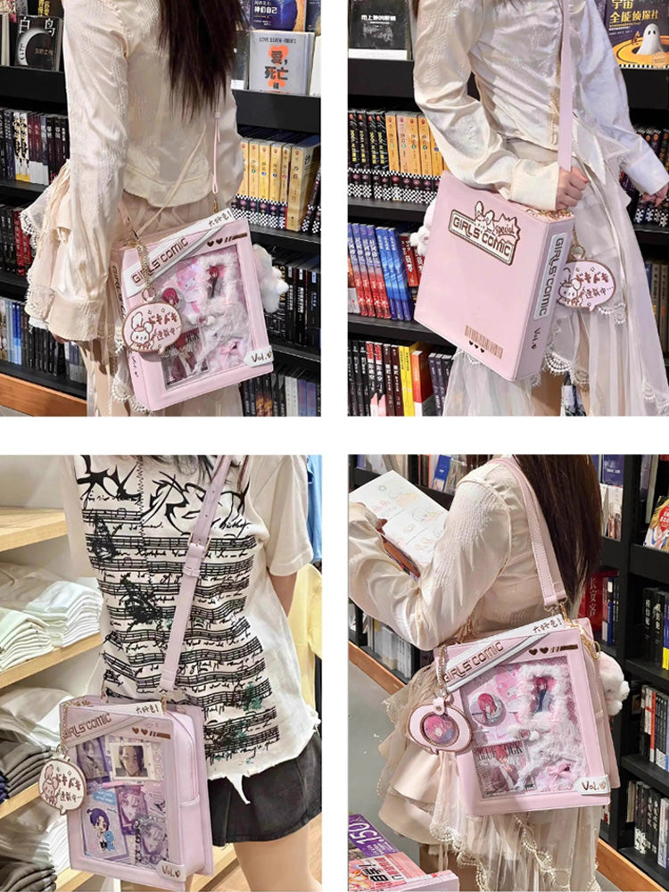 Cute Comic-Style Book Ita Bag with Crossbody and Backpack Design