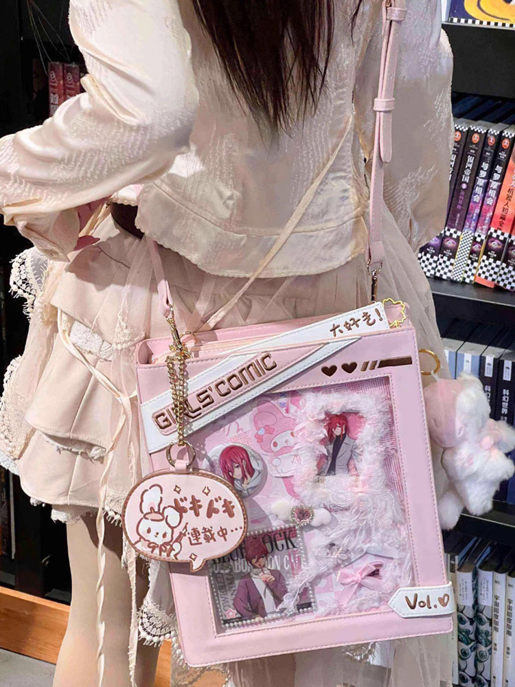 Cute Comic-Style Book Ita Bag with Crossbody and Backpack Design
