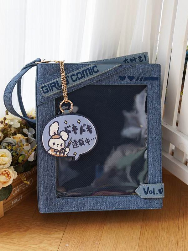 Cute Comic-Style Book Ita Bag with Crossbody and Backpack Design