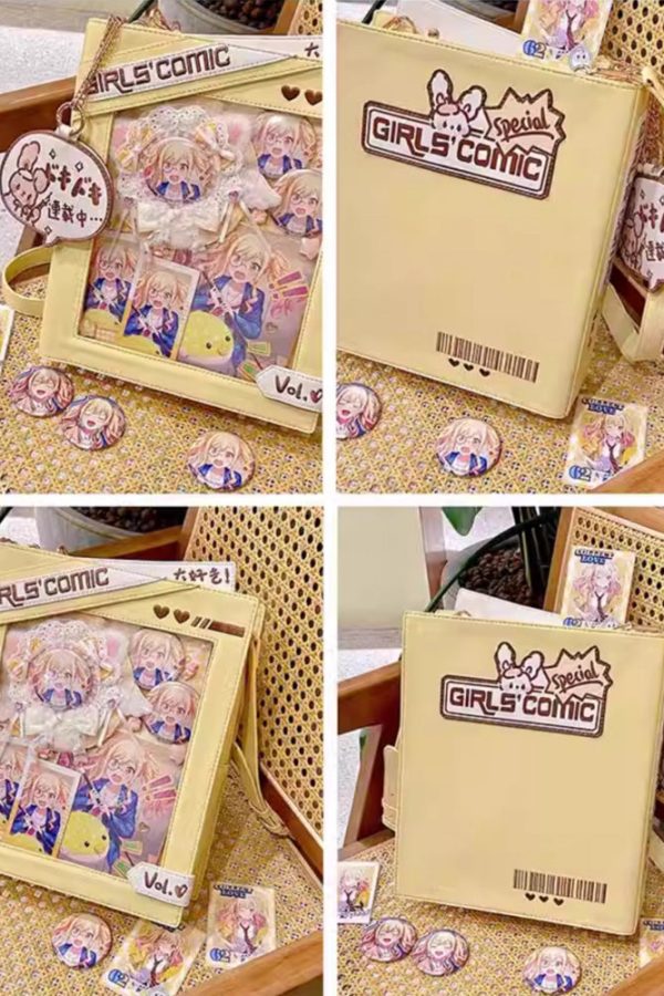 Cute Comic-Style Book Ita Bag with Crossbody and Backpack Design