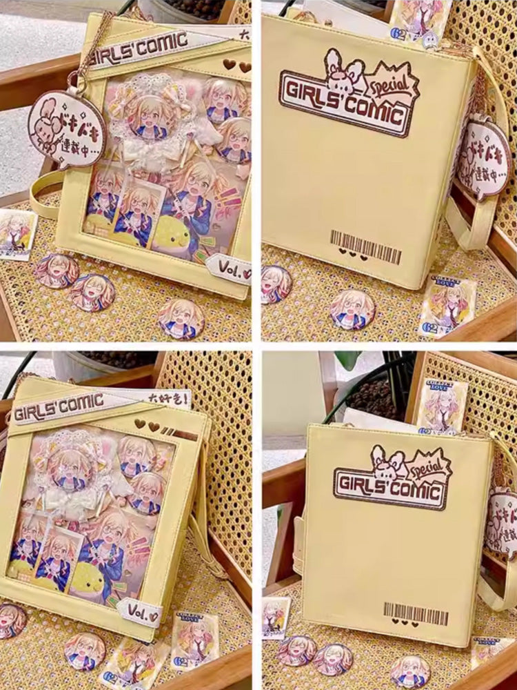 Cute Comic-Style Book Ita Bag with Crossbody and Backpack Design